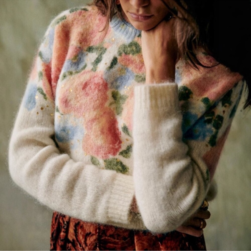Sezane Malory Jumper Painted Flowers Kid mohair French Knit Sweater Soft - Picture 3 of 10